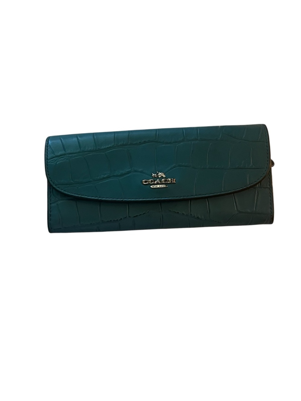 Coach Teal Croc-Embossed Leather Continental Wallet